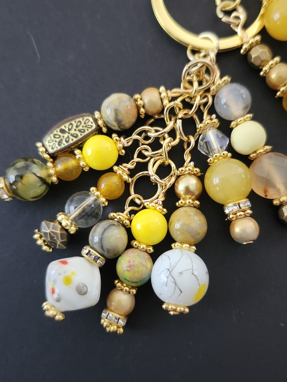 Yellow Purse Charm or Keychain Agate Stone Handcrafted
